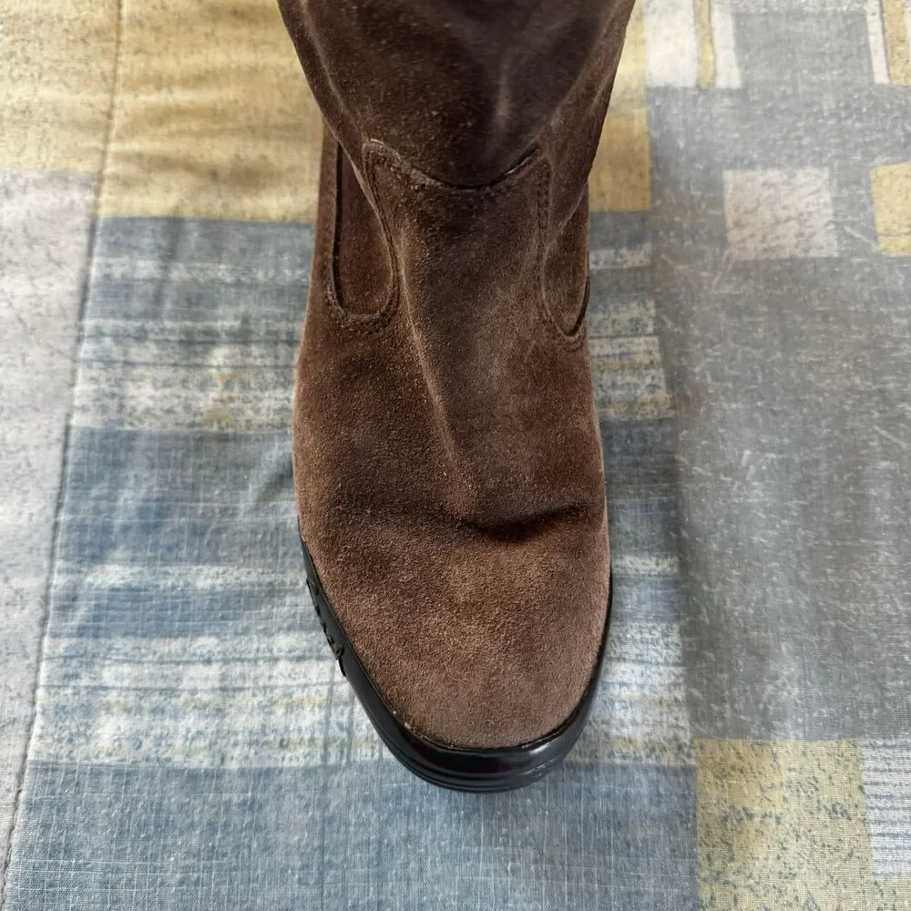 Coach Tatum Brown Genuine Suede Signature Wool Logo Cuff Women Boots Sz 6M